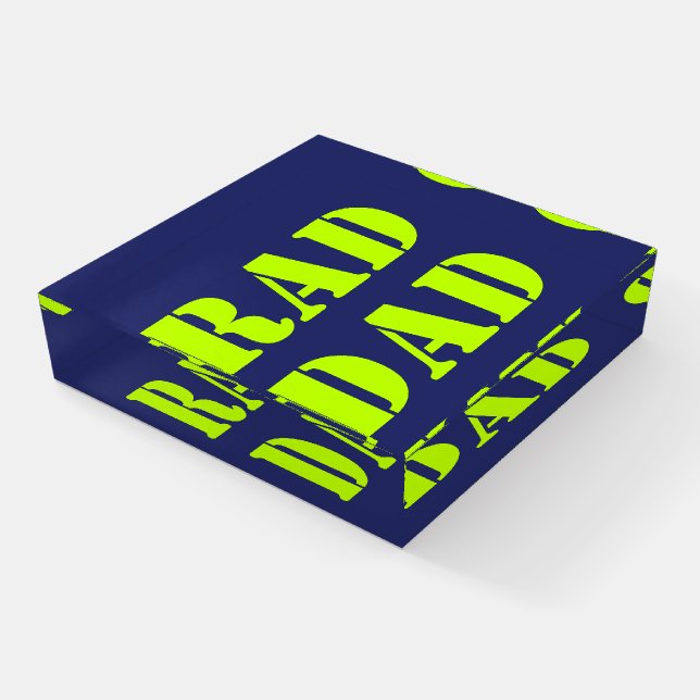 Rad Dad neon green navy blue modern cool Paperweight (Angled)