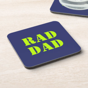 Rad Dad neon green navy blue modern typography Beverage Coaster