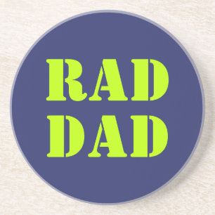 Rad Dad neon green navy blue modern typography Coaster
