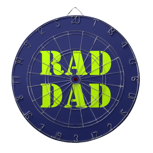Rad Dad neon green navy blue modern typography Dart Board (Front)