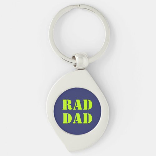 Rad Dad neon green navy blue modern typography Keychain