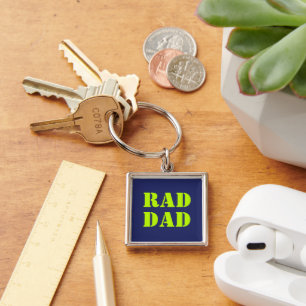 Rad Dad neon green navy blue modern typography Keychain