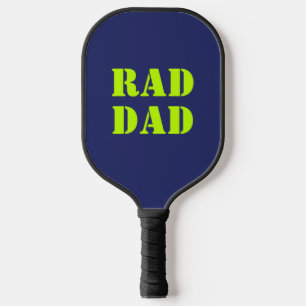 Rad Dad neon green navy blue modern typography Pickleball Paddle