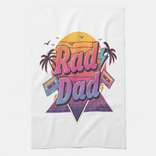 Rad Dad – Retro 80s Neon Style for Cool Fathers Kitchen Towel