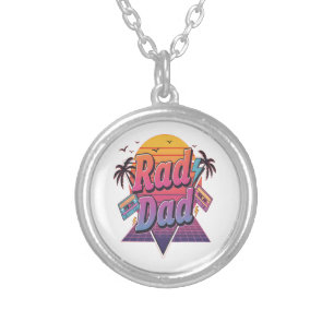 Rad Dad – Retro 80s Neon Style for Cool Fathers Silver Plated Necklace