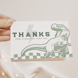 Rad Dinosaur Three Rex Boys Green Birthday Letterpress Thank You Card