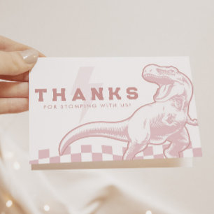 Rad Dinosaur Three Rex Boys Pink Birthday Thank You Card