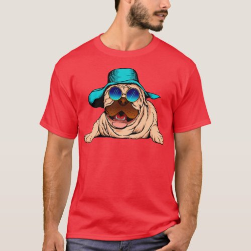 Rad Pug rocking blue shades and a hat T_Shirt