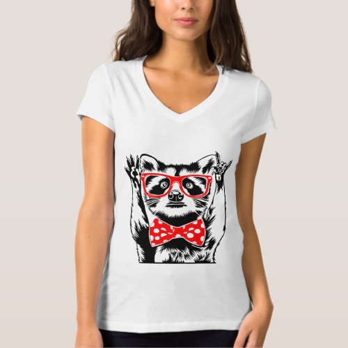 Rad Raccoon wearing Red Glasses and White polka do T_Shirt