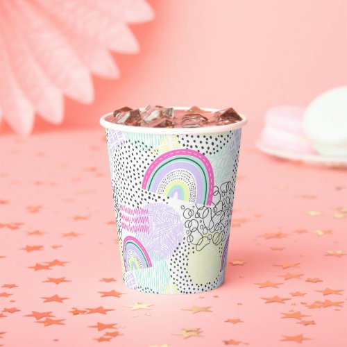 Rad Rainbow 90s Style Little Girl Birthday Party Paper Cups