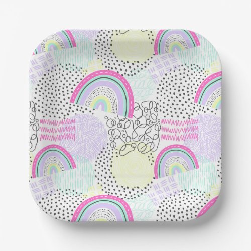 Rad Rainbow 90s Style Little Girl Birthday Party Paper Plates