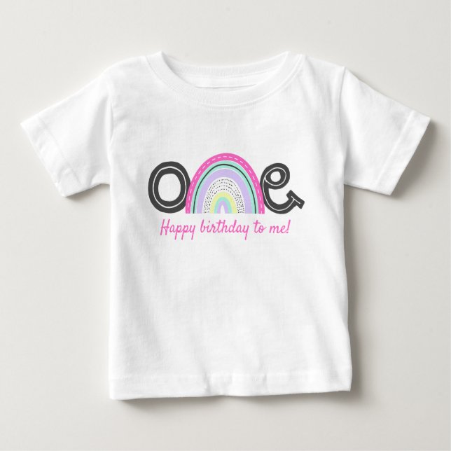 Rad Rainbow Girl's 1st Birthday Party Cute ONE Baby T-Shirt (Front)