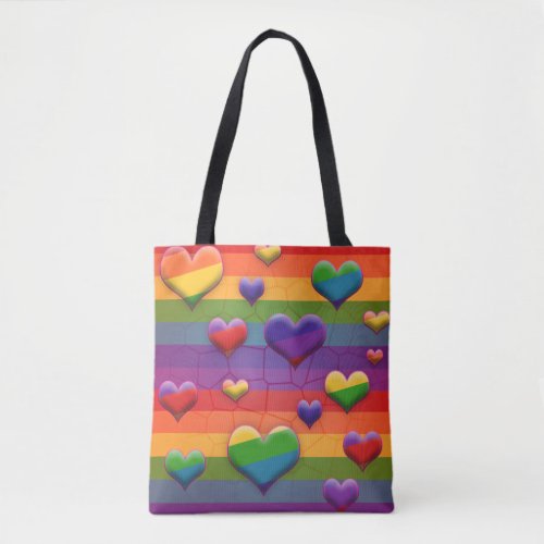 Rad Rainbow Hearts Striped Retro Fun Pattern Tote Bag