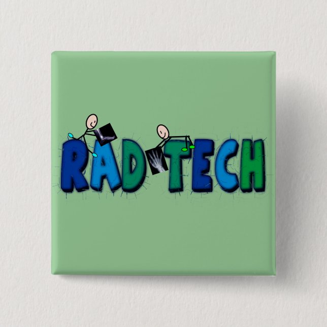 Rad Tech With Stick People and Xrays Design Pinback Button (Front)