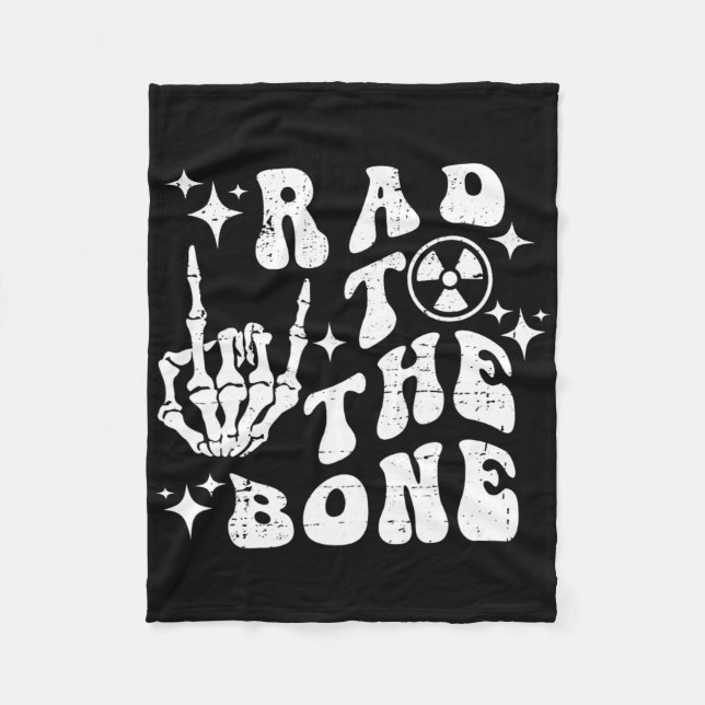 Rad To The Bone Funny Skeleton Rock Hand Halloween Fleece Blanket (Front)