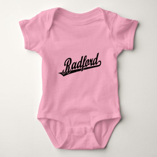 Radford script logo in black distressed baby bodysuit