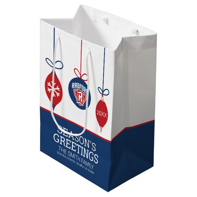 Radford University Arch Shield | Holidays Medium Gift Bag (Front Angled)