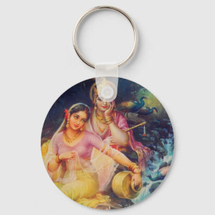 Radha and Krishna button Keychain