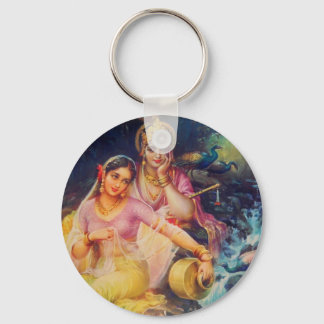Radha and Krishna button Keychain