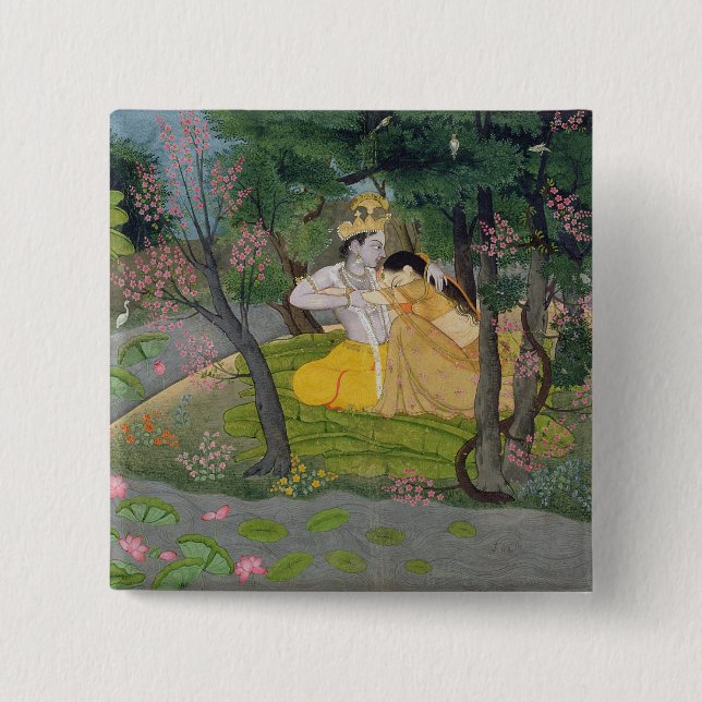 Radha and Krishna embrace in a grove of flowering Button (Front)