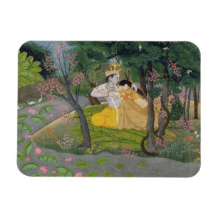 Radha and Krishna embrace in a grove of flowering Magnet
