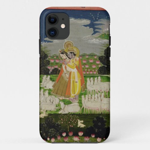 Radha and Krishna embrace in an idealised landscap iPhone 11 Case