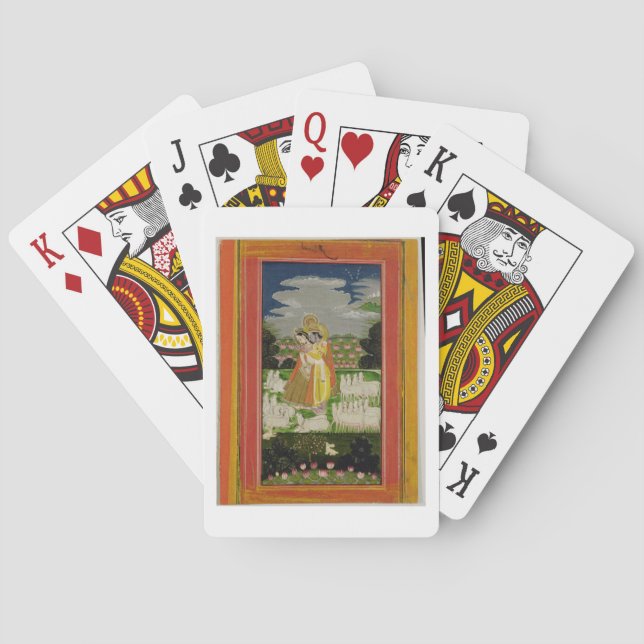Radha and Krishna embrace in an idealised landscap Poker Cards (Back)