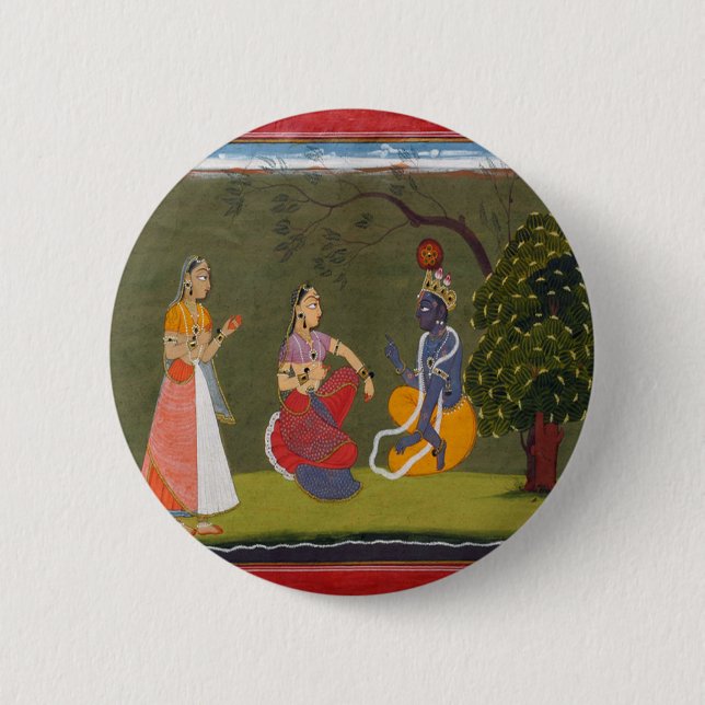Radha and Krishna in Discussion Button (Front)