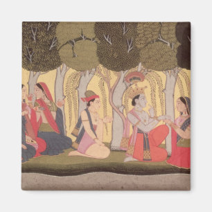 Radha and Krishna seated in a grove, Kulu Magnet