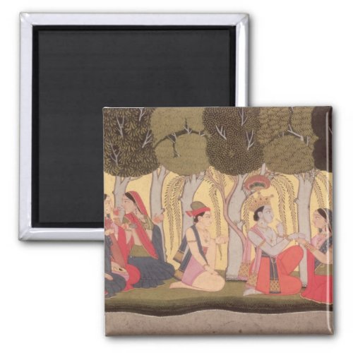 Radha and Krishna seated in a grove Kulu Magnet