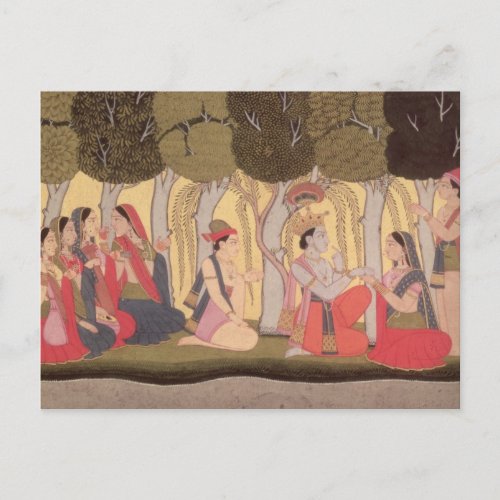 Radha and Krishna seated in a grove Kulu Postcard