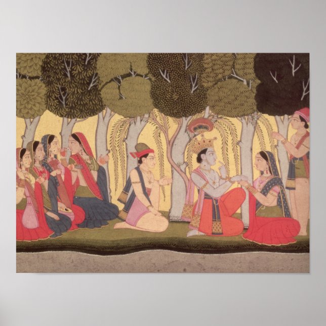 Radha and Krishna seated in a grove, Kulu Poster (Front)