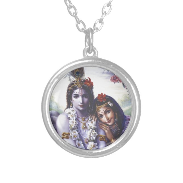 Radha and Krishna Silver Plated Necklace (Front)
