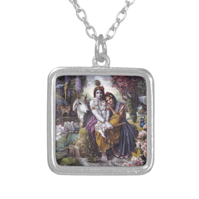 Radha and Krishna Silver Plated Necklace (Front)
