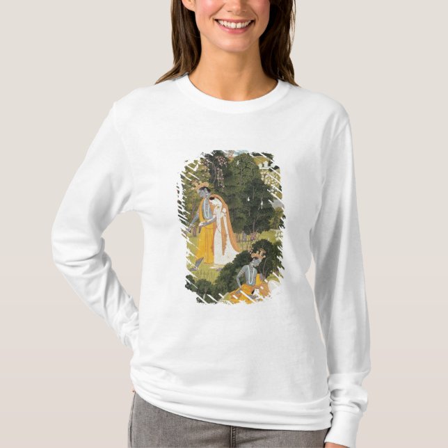 Radha and Krishna walking in a grove T-Shirt (Front)