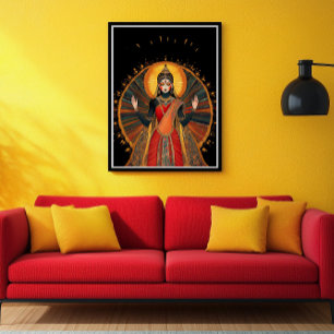 Radha Goddess of Love & Compassion Black Red Gold Poster