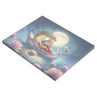 Radha Krishna Boat in night lotus flower vrindavan Gallery Wrap