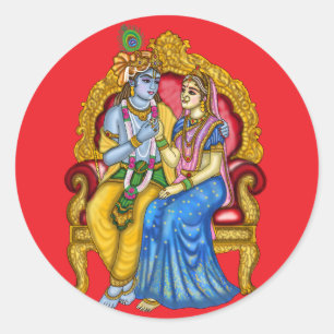 Radha Krishna Button Classic Round Sticker