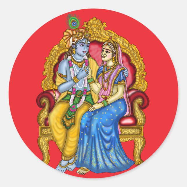 Radha Krishna Button Classic Round Sticker (Front)