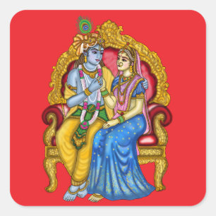 Radha Krishna Button Square Sticker