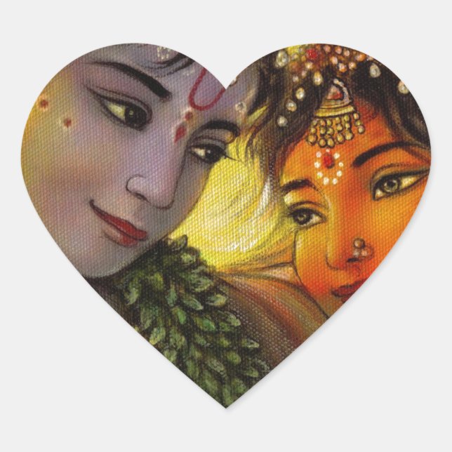 RADHA KRISHNA CLASSIC PAINTING HEART STICKER (Front)