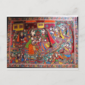 RADHA KRISHNA HINDU GODS MADHUBANI ART STYLE POSTCARD