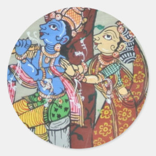 Radha Krishna Love Classic Round Sticker