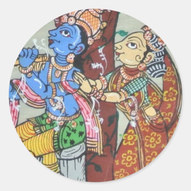 Radha Krishna Love Classic Round Sticker (Front)