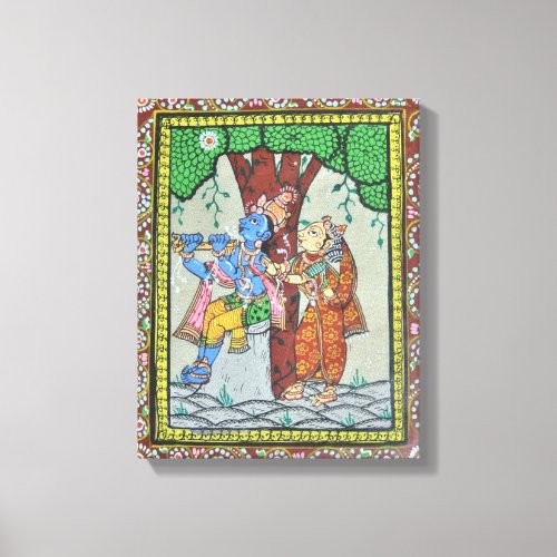 Radha Krishna Love Tribal Indian Pattachitra Art Canvas Print