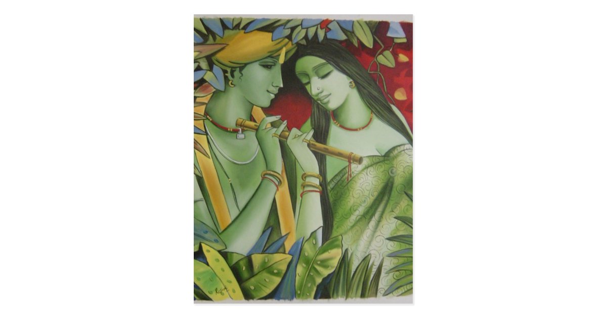 Radha Krishna Oil Painting Postcard