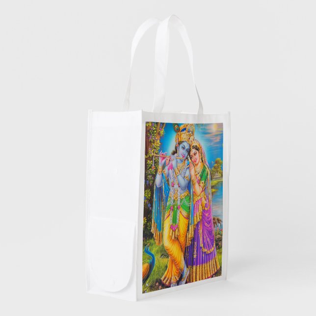 Radha Krishna with Flute Hare Krishna Grocery Bag (Front Side)