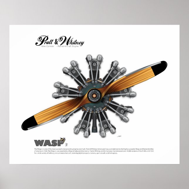 Radial Aircraft Engine with Prop Art Poster (Front)