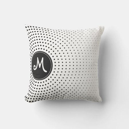 Radial Black Dots Monogram Throw Pillow