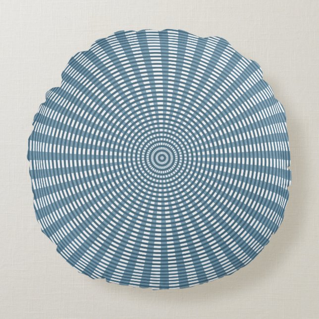Radial Circular Weaving Pattern - Blue/Silver Round Pillow (Front)